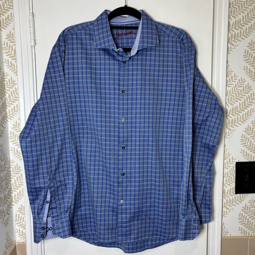Robert Graham Blue Plaid Button Down Shirt Size 44 XL